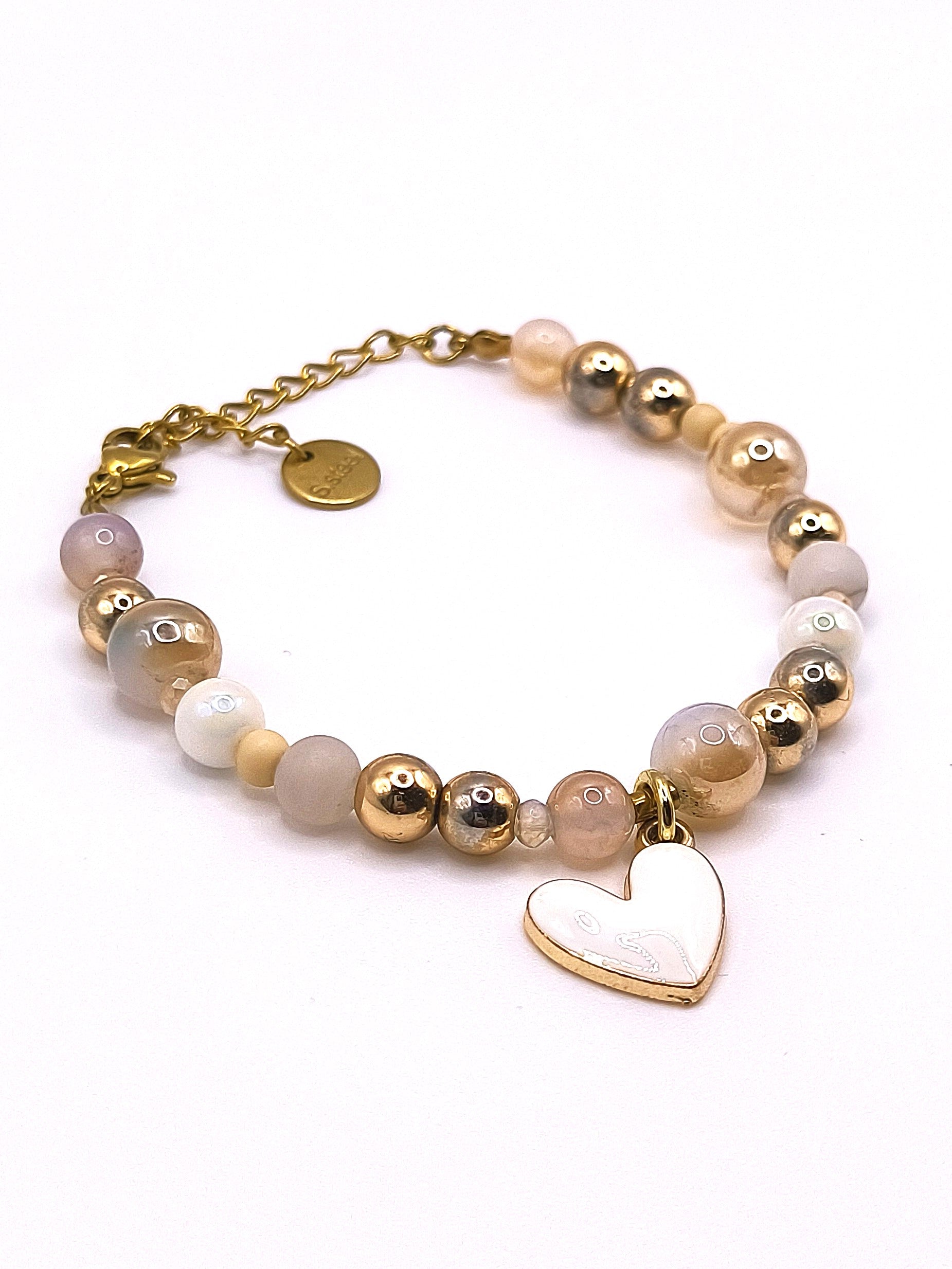 Perlenarmband aus Chrysokoll und Emaille-Herz für Damen