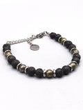 Perlenarmband aus Lavastein und Pyrit für Herren
