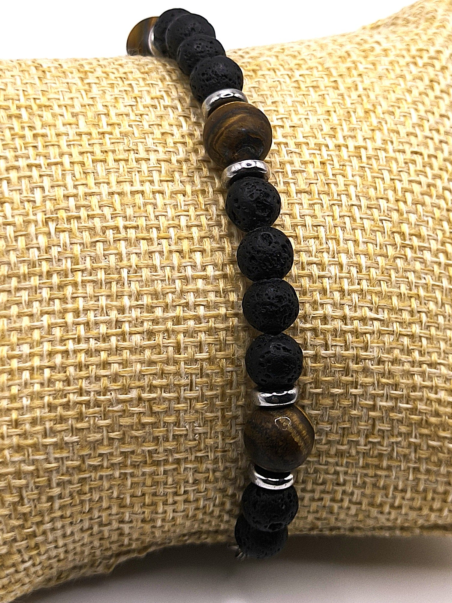 Perlenarmband aus Lavastein und Tigerauge für Herren