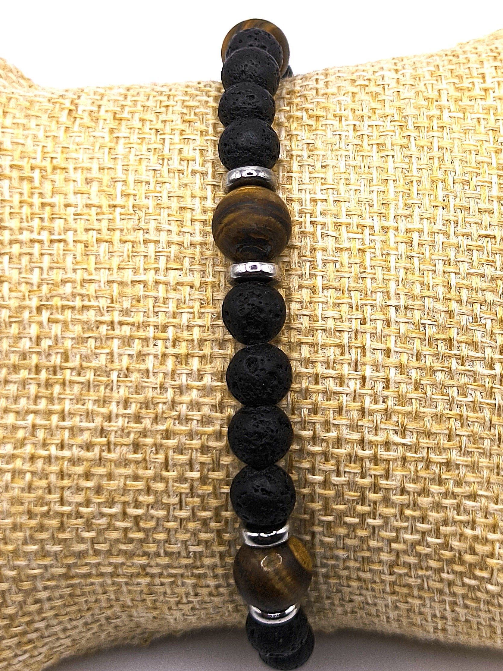 Perlenarmband aus Lavastein und Tigerauge für Herren