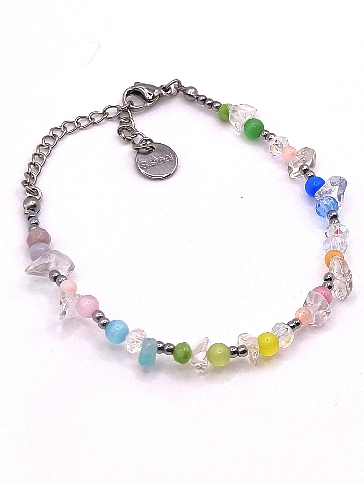 Perlenarmband aus Cat-Eye und Bergkristall für Damen