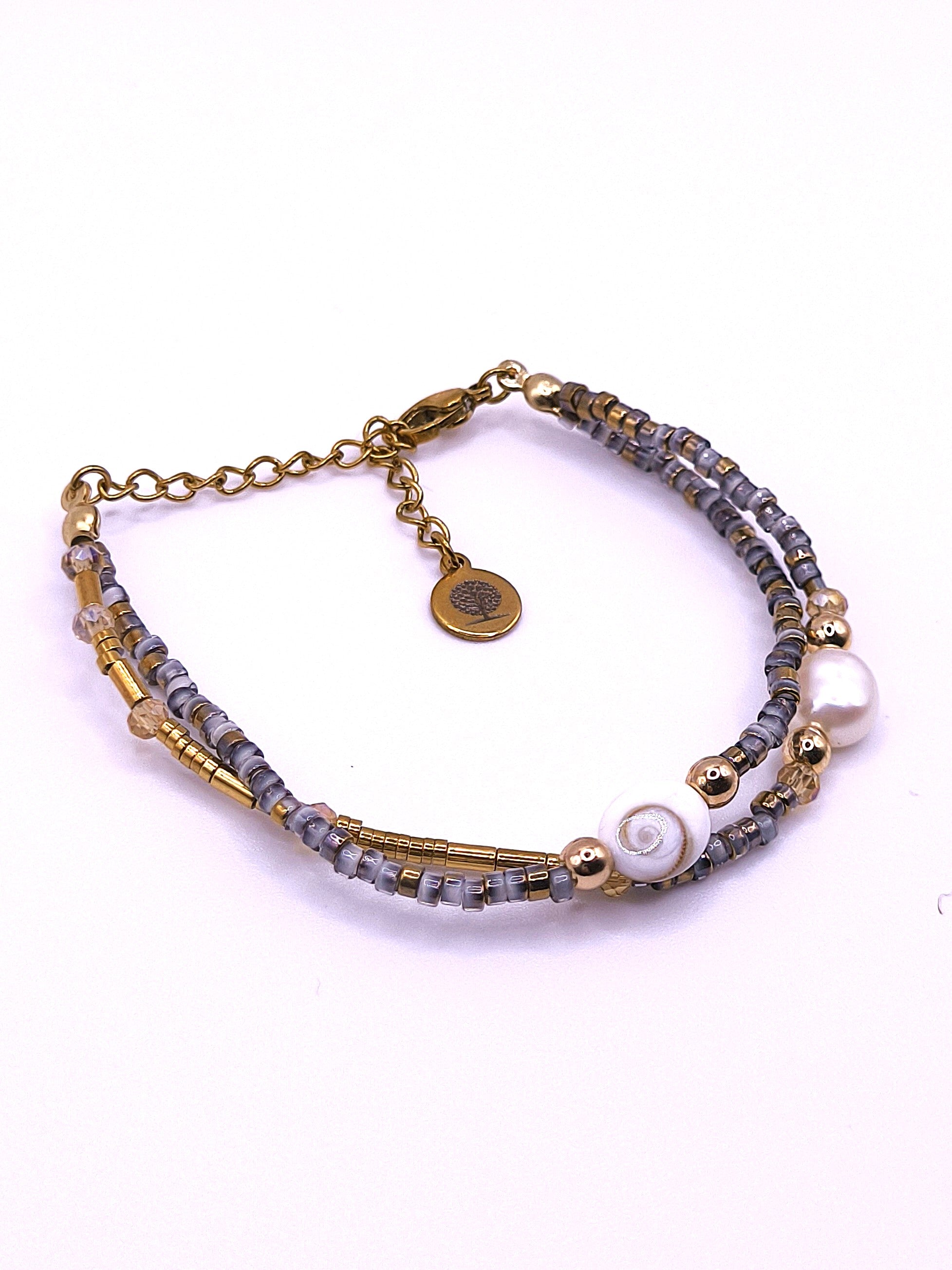 Perlenarmband aus Süßwasserperlen und Shivaauge für Damen