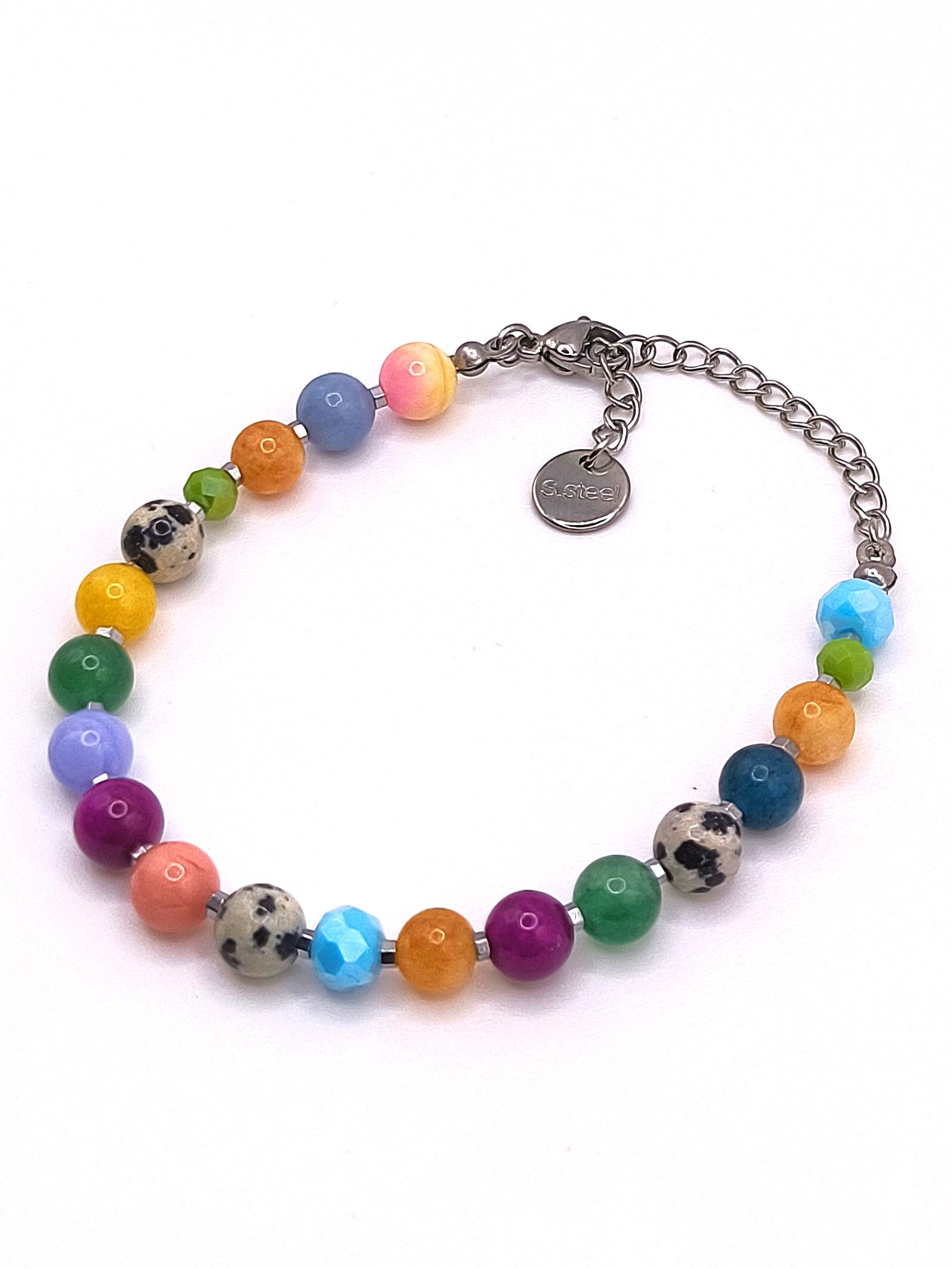 Perlenarmband aus Natursteinen, Hämatit und Edelstahl für Damen