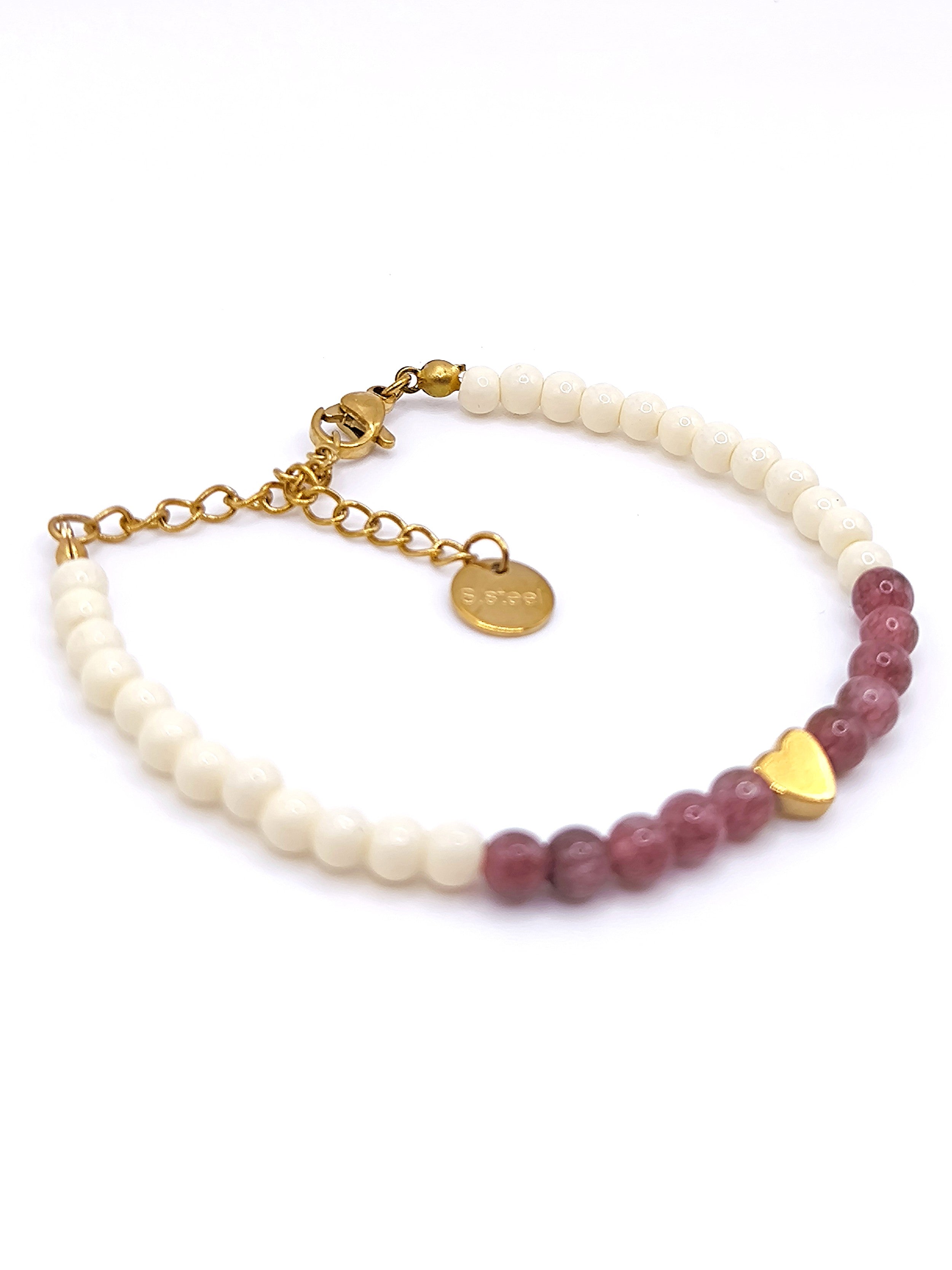 Perlenarmband aus Naturstein und Edelstahl für Frauen