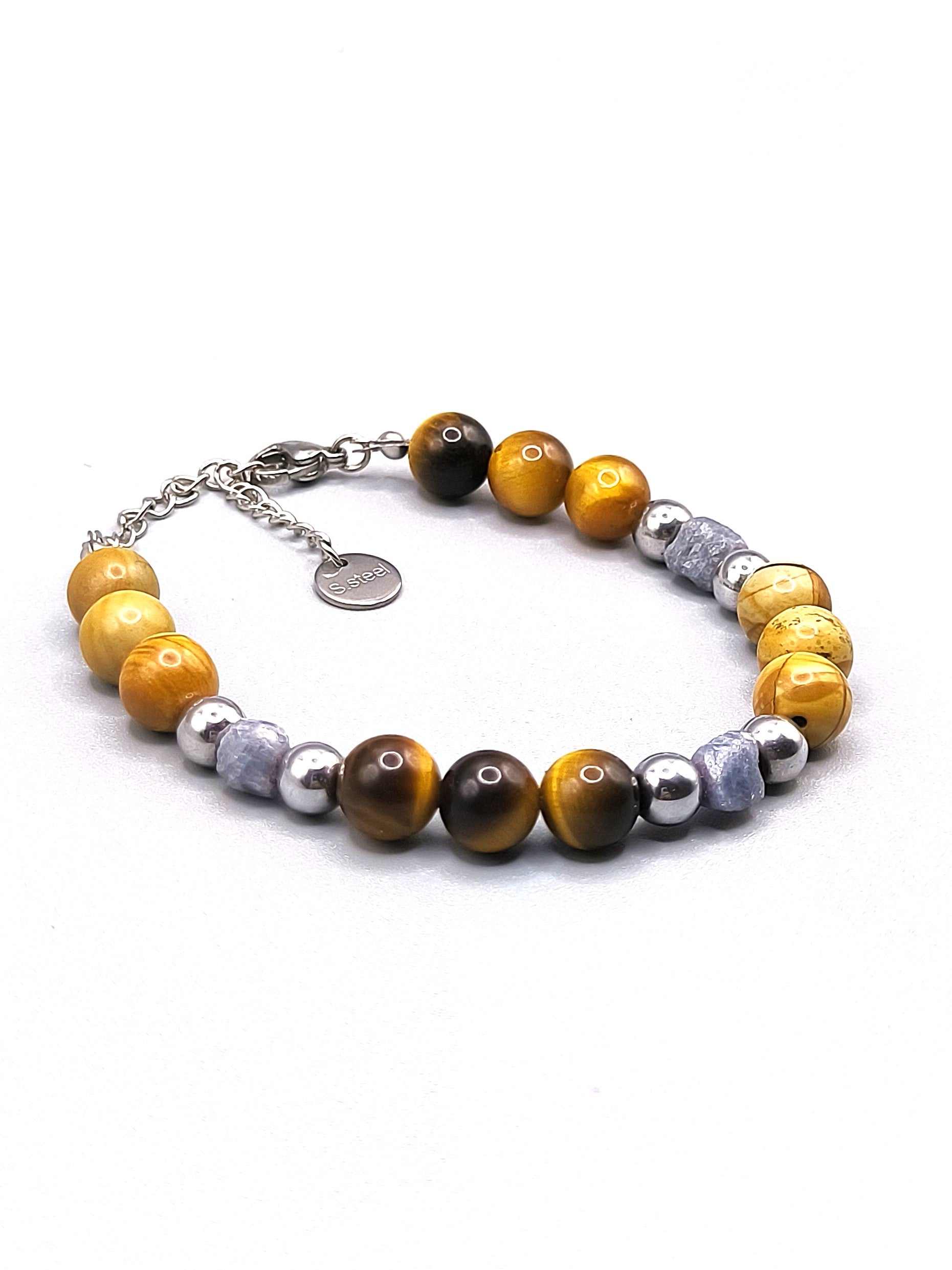 Perlenarmband aus Tigerauge, Walnuss-Jaspis und Hämatit für Herren