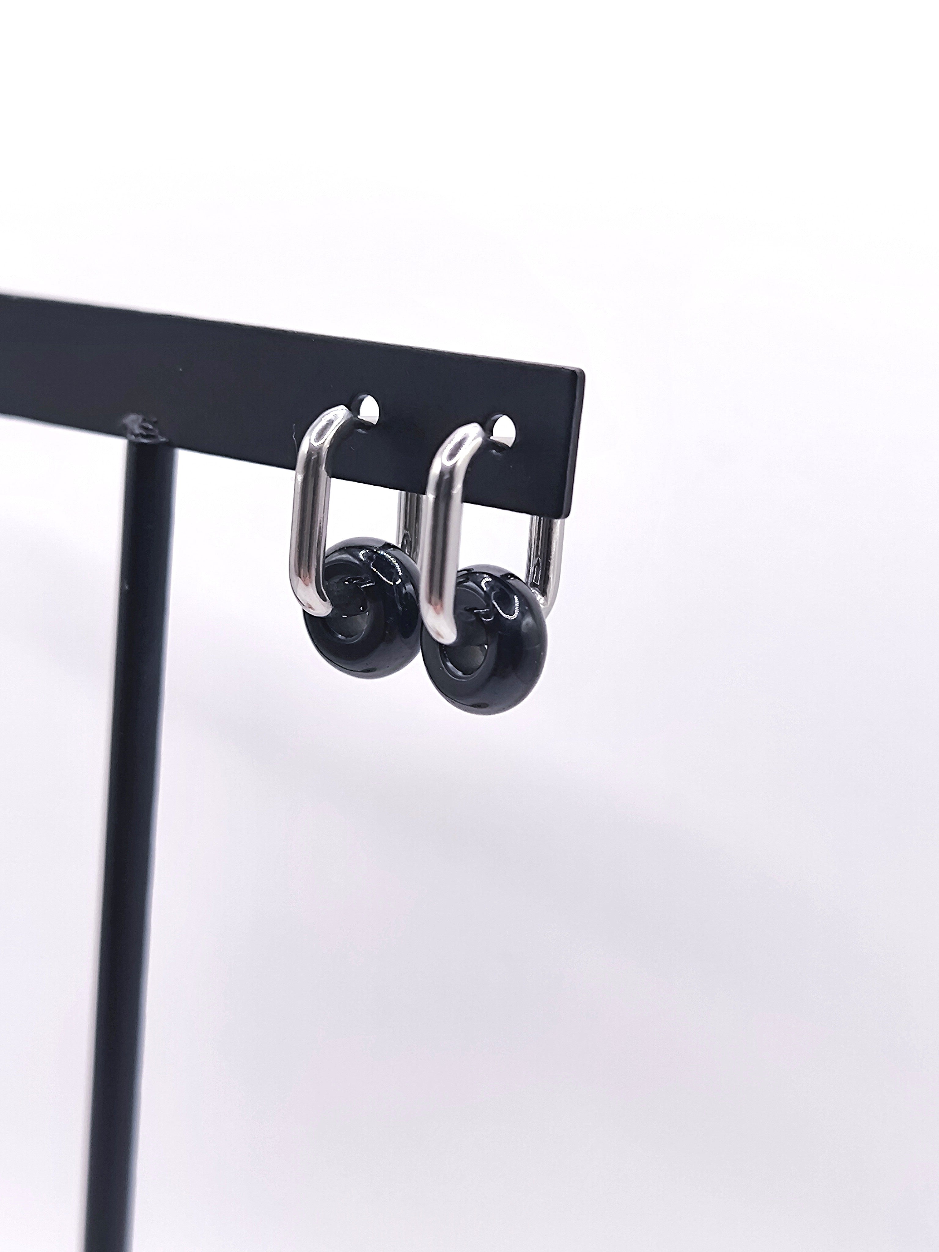 Ohrringe aus Obsidian und Edelstahl für Damen