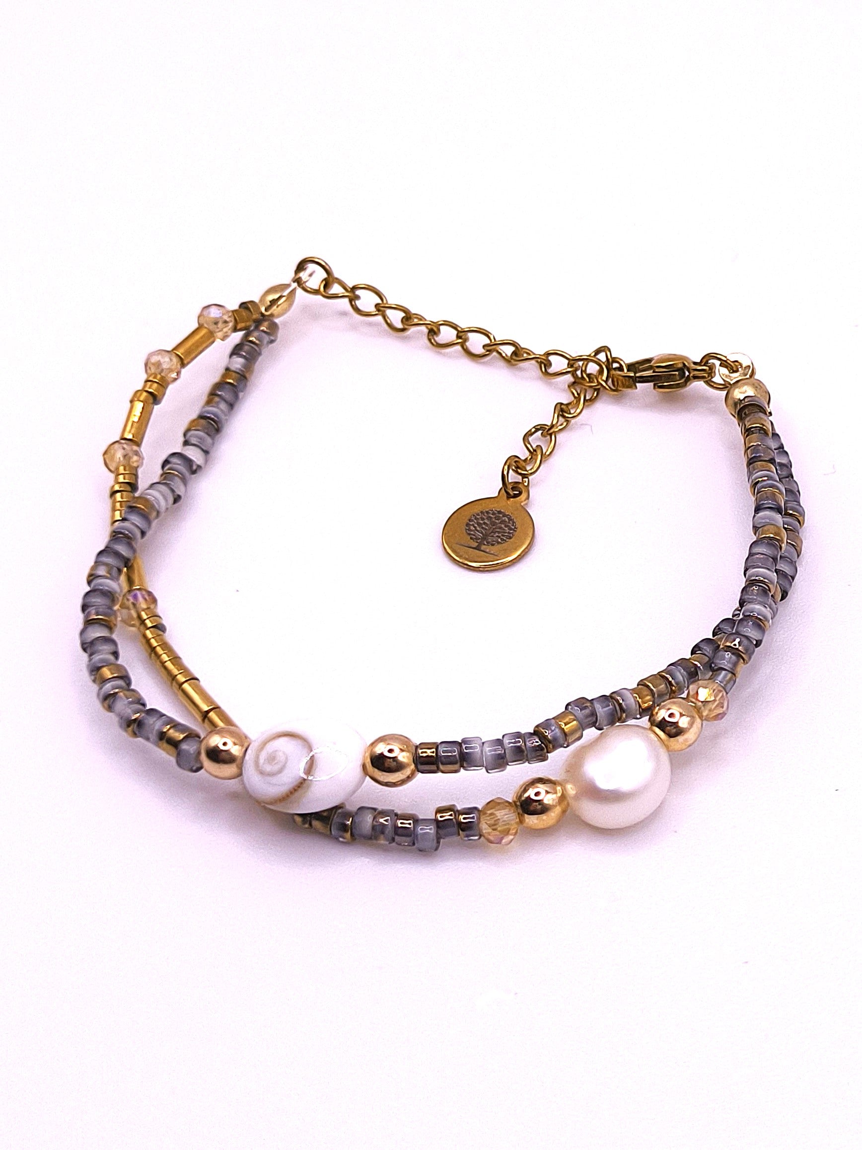 Perlenarmband aus Süßwasserperlen und Shivaauge für Damen