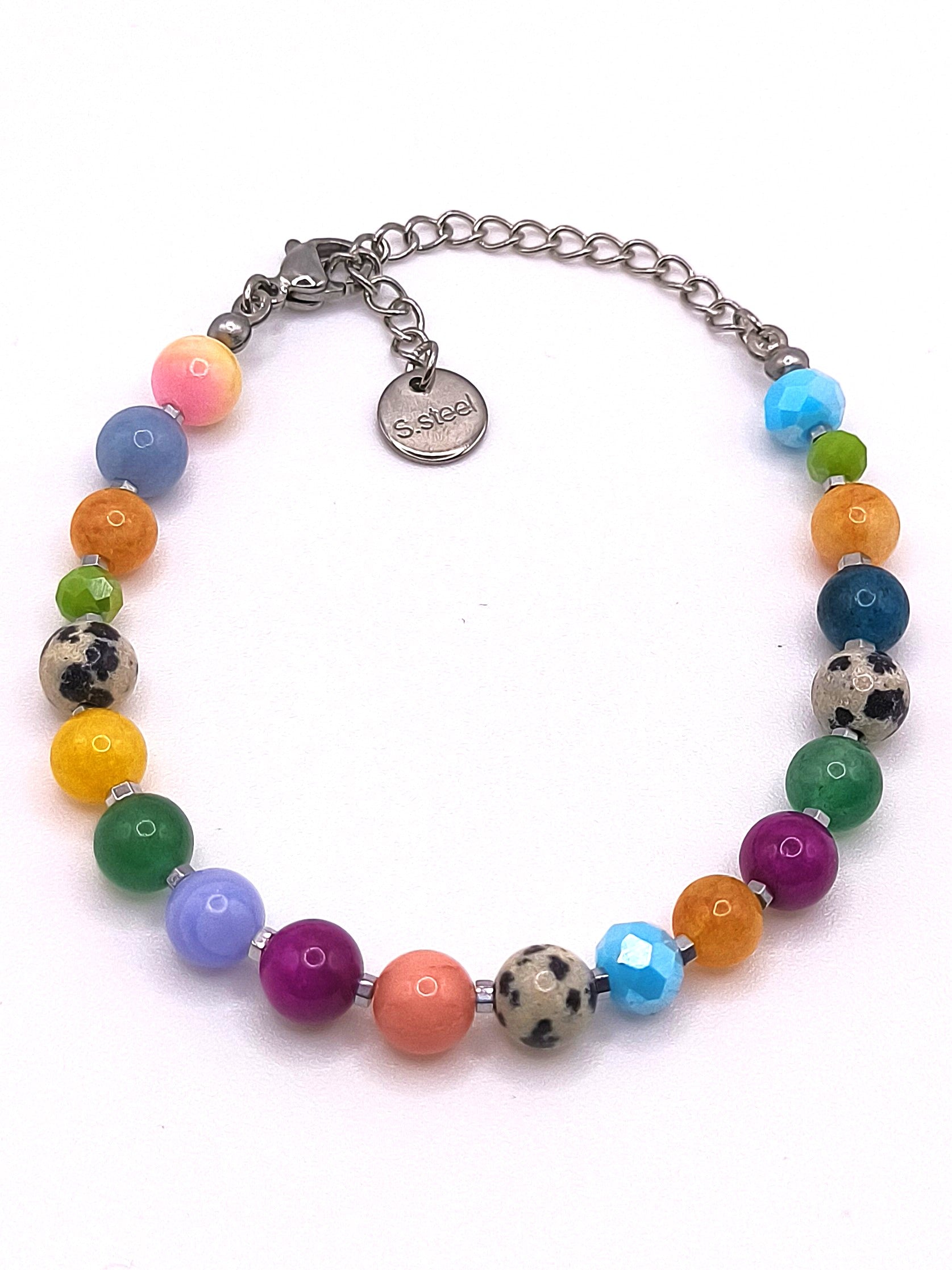 Perlenarmband aus Natursteinen, Hämatit und Edelstahl für Damen