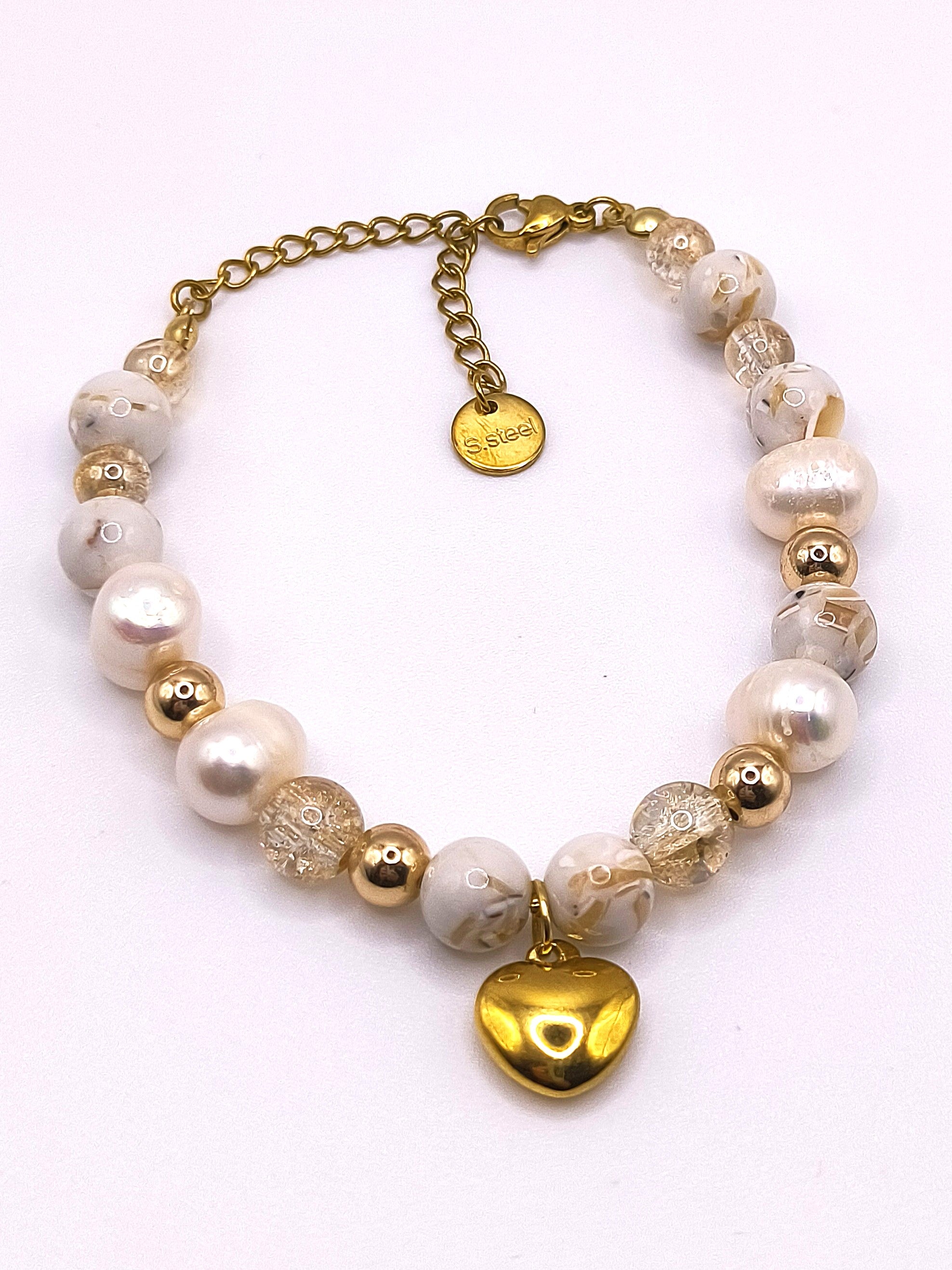 Perlenarmband aus Süßwasserperlen und Muscheltürkis für Damen