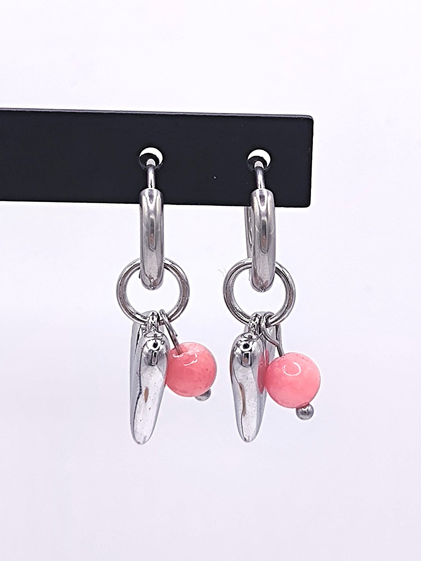 Ohrringe aus Chalcedon und Edelstahl-Herz für Damen