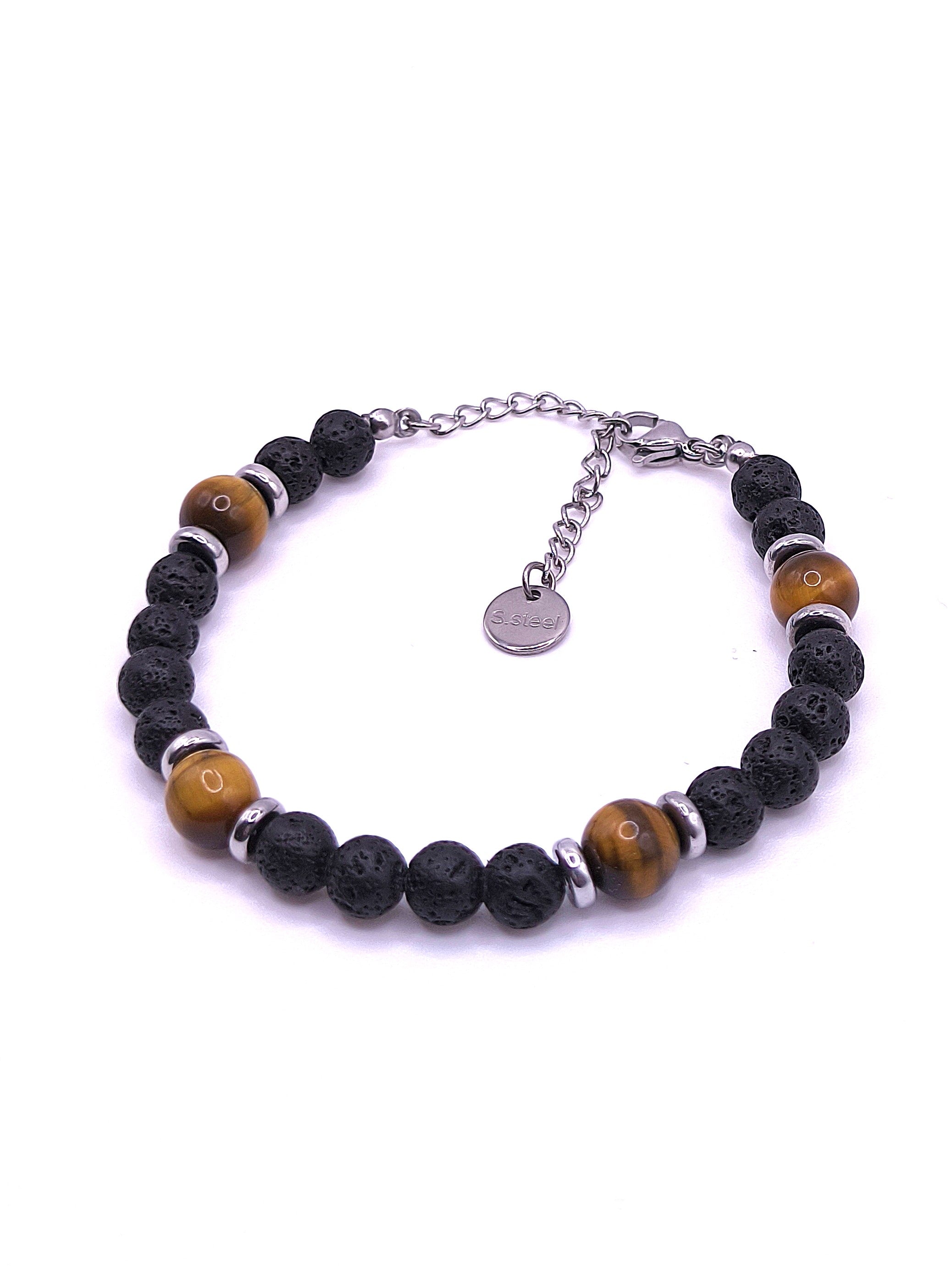 Perlenarmband aus Lavastein und Tigerauge für Herren