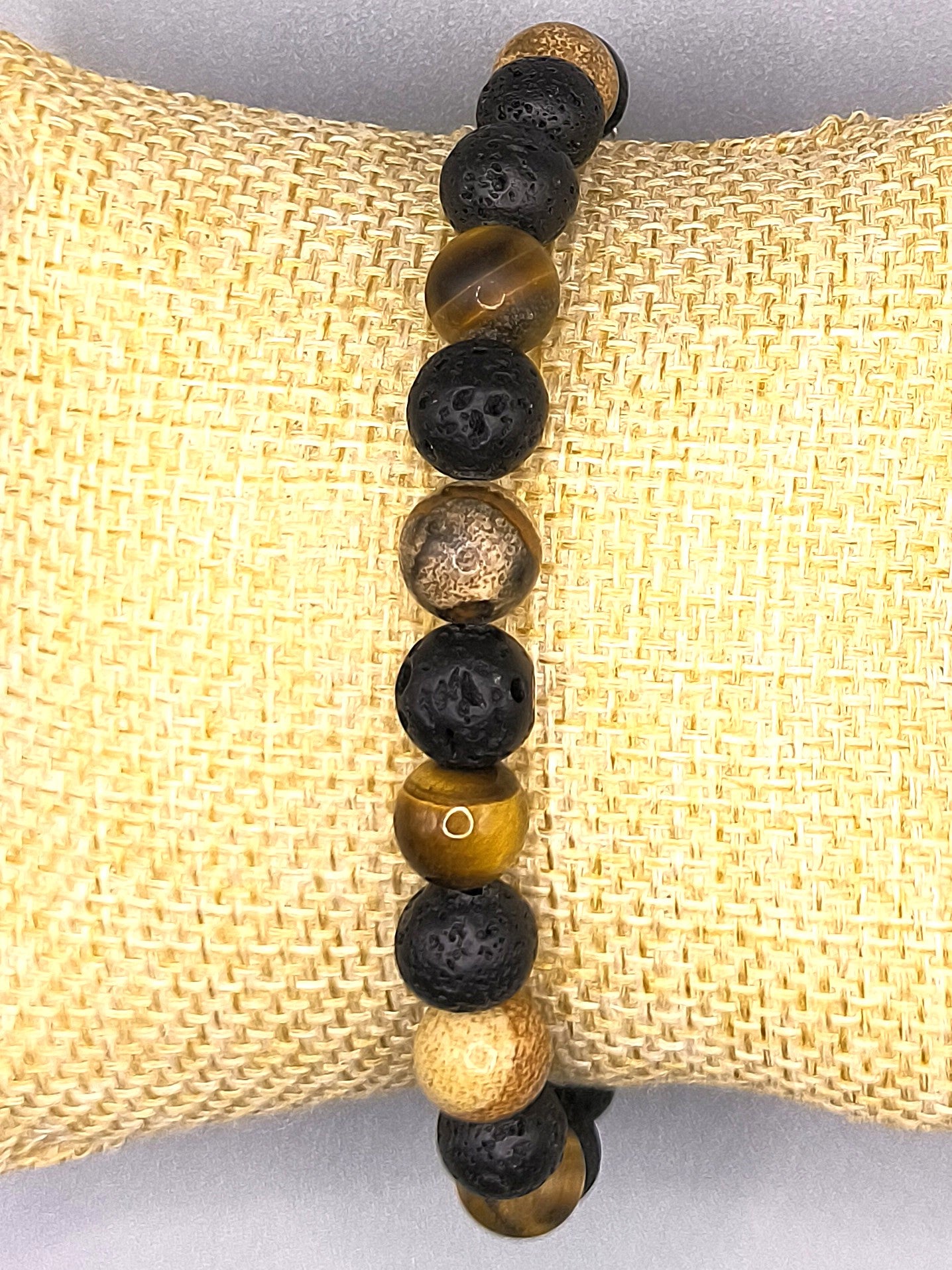 Perlenarmband aus Lavastein, Tigerauge und Jaspis für Herren