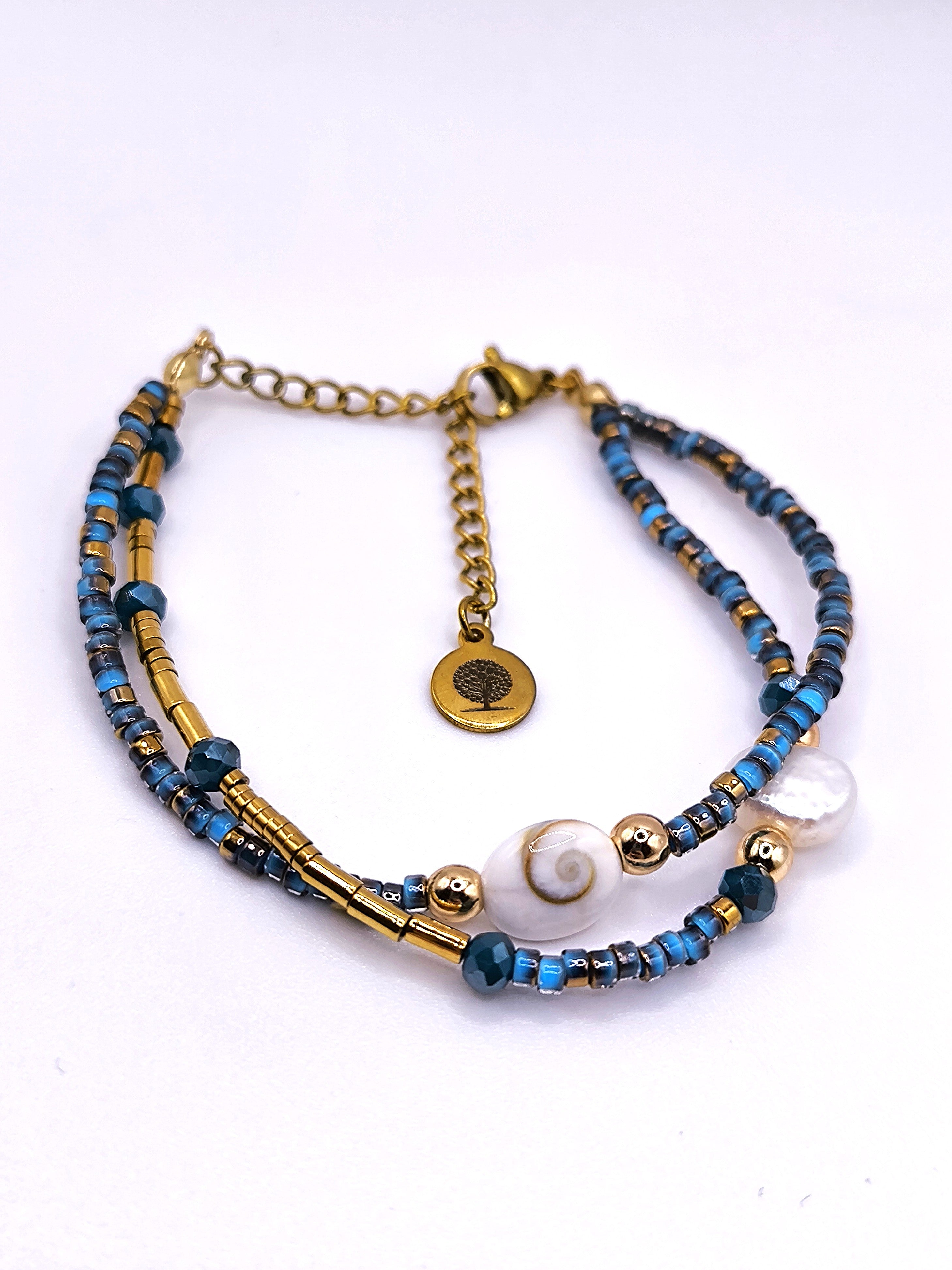 Perlenarmband aus Süßwasserperlen und Shivaauge für Damen