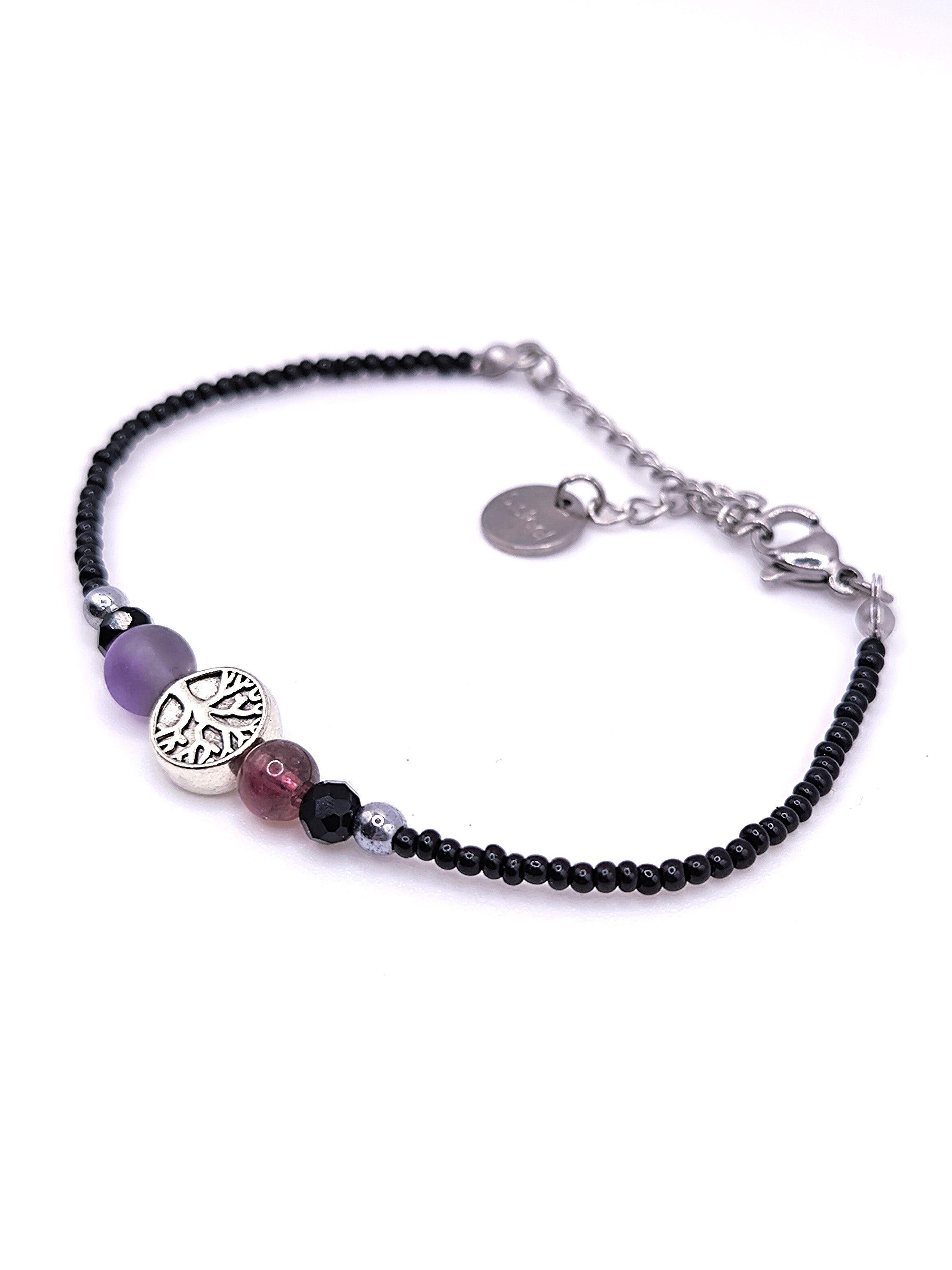 Perlenarmband aus Amethyst, Granat und Lebensbaum für Damen