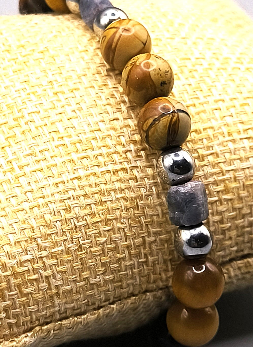 Perlenarmband aus Tigerauge, Walnuss-Jaspis und Hämatit für Herren