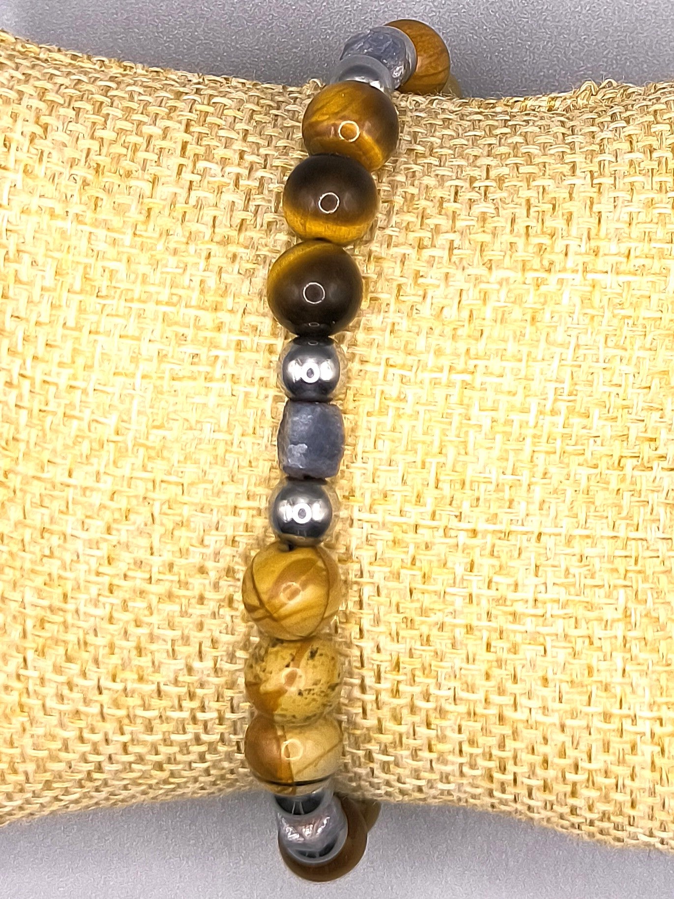 Perlenarmband aus Tigerauge, Walnuss-Jaspis und Hämatit für Herren