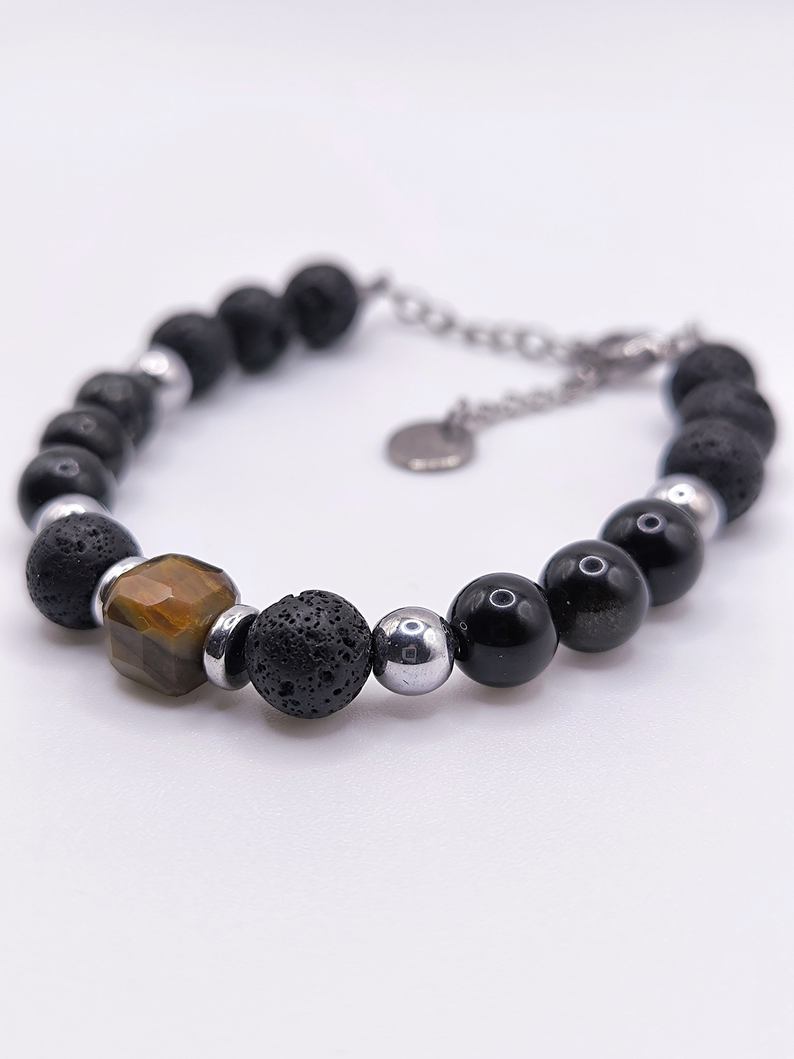 Perlenarmband aus Lavastein und Pyrit für Herren