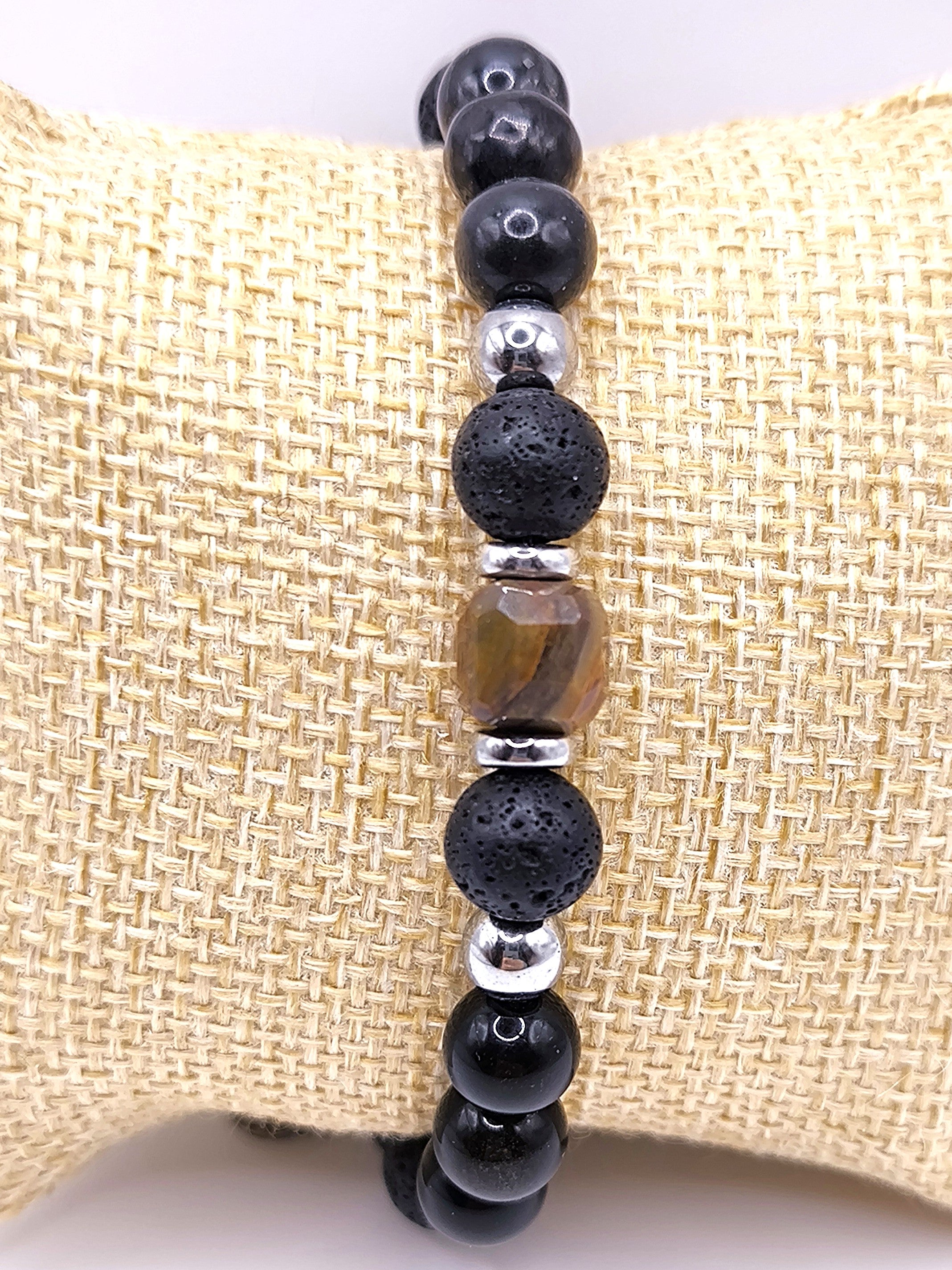 Perlenarmband aus Lavastein und Pyrit für Herren