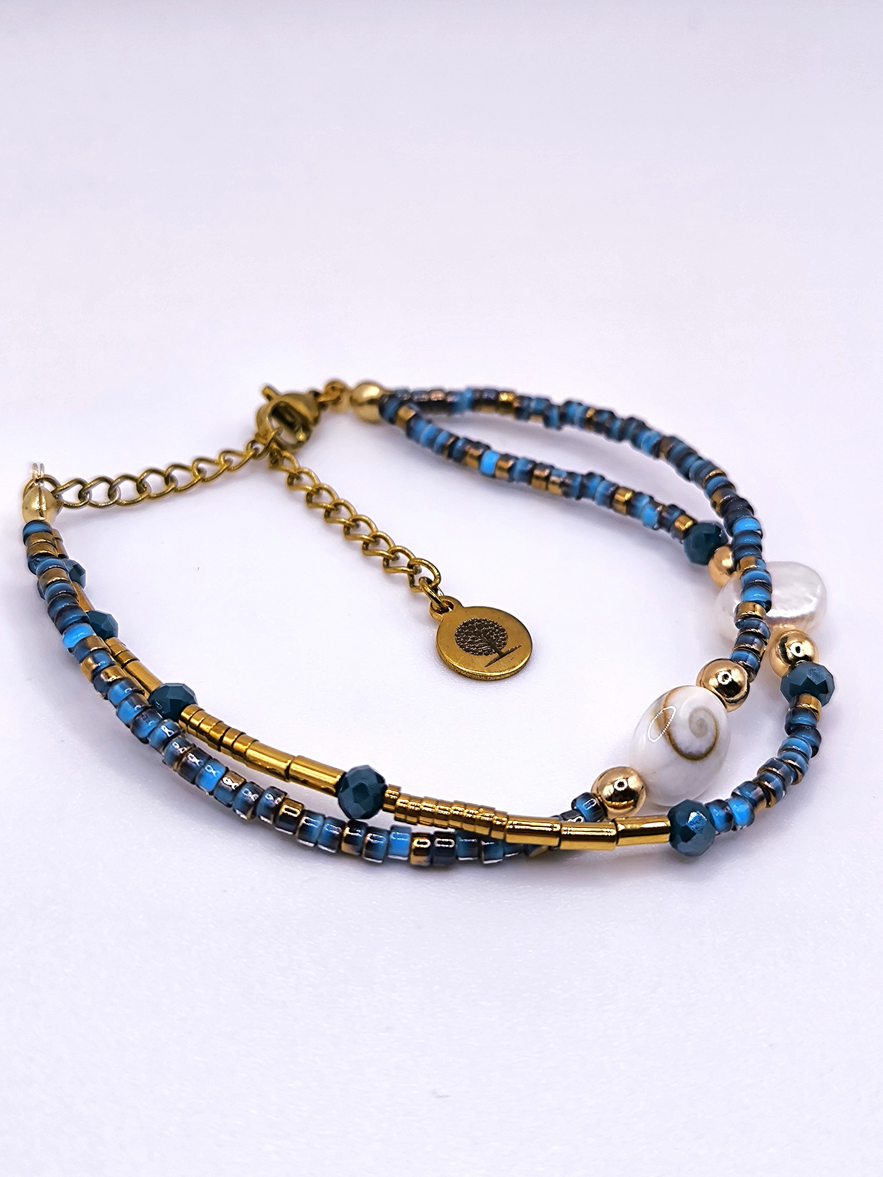 Perlenarmband aus Süßwasserperlen und Shivaauge für Damen