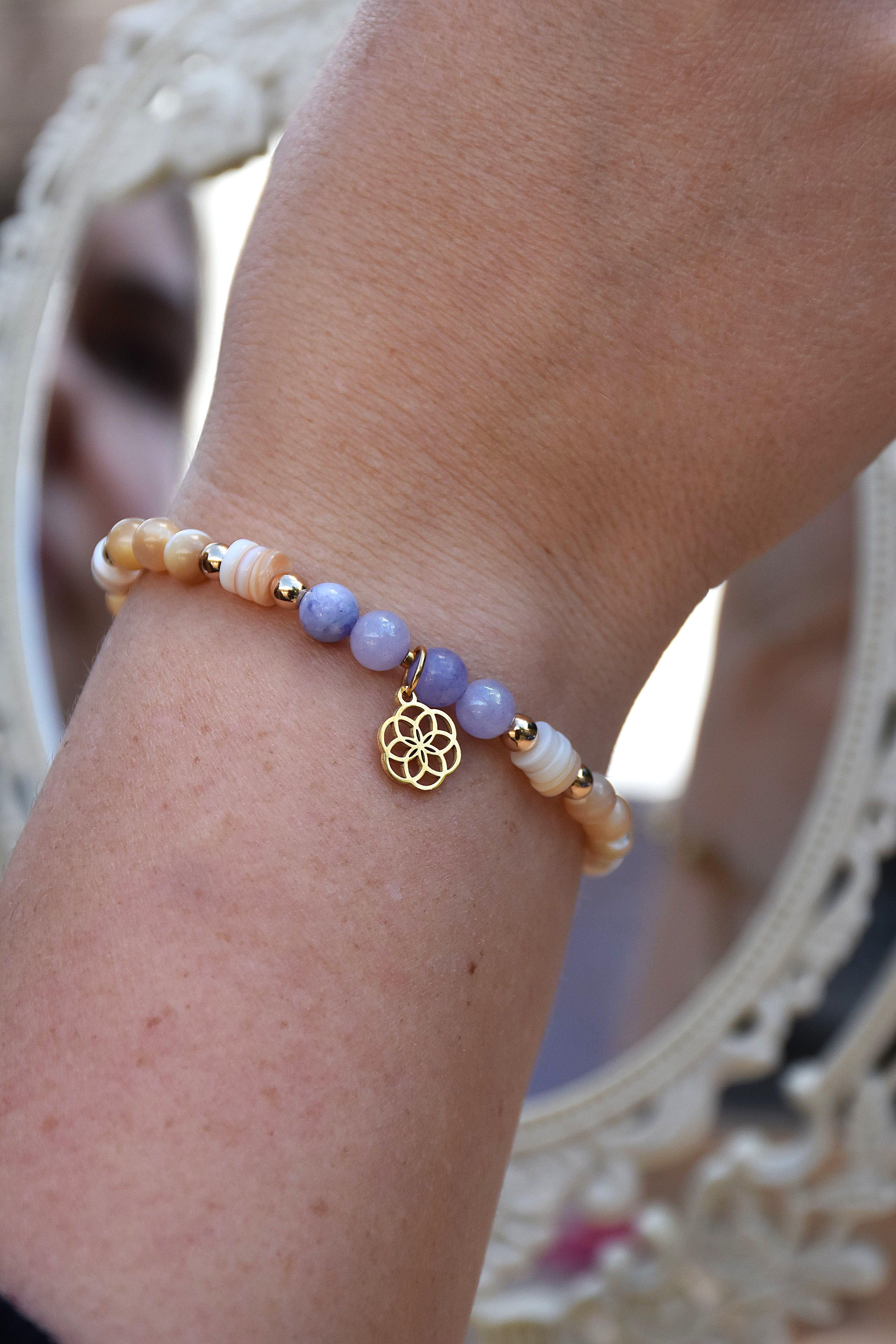 Perlenarmband aus Chalcedon und Hämatit für Damen