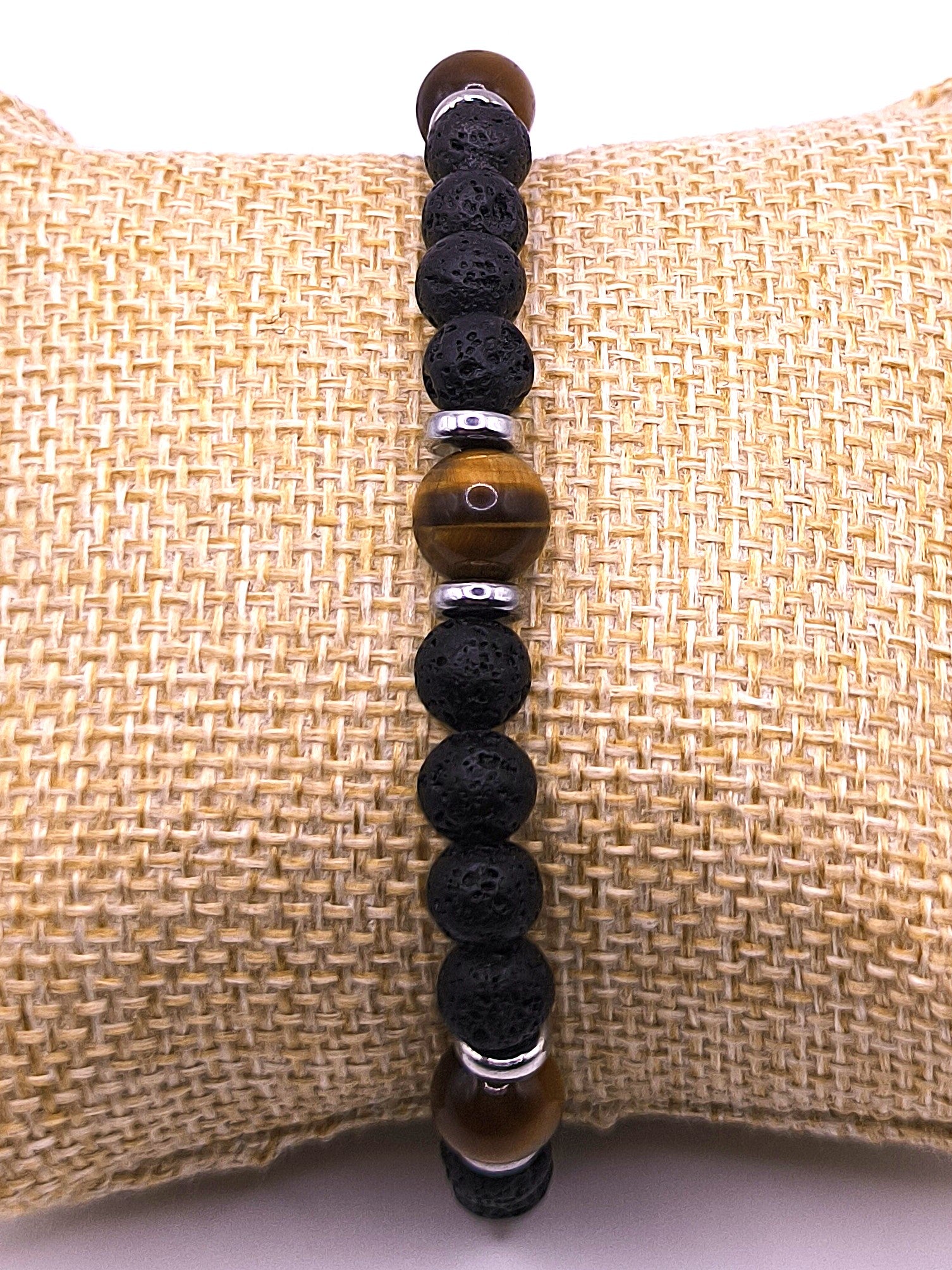 Perlenarmband aus Lavastein und Tigerauge für Herren