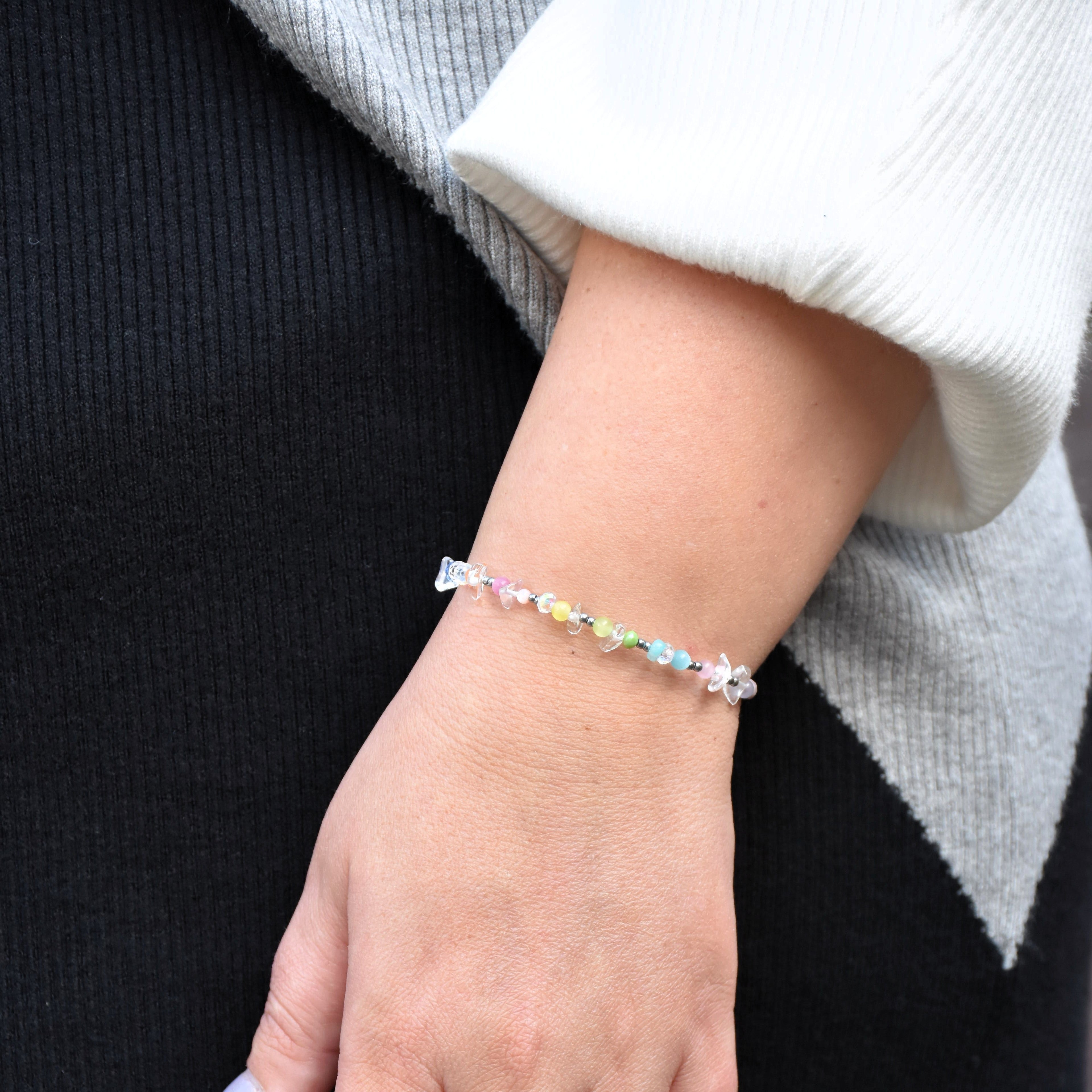 Perlenarmband aus Cat-Eye und Bergkristall für Damen